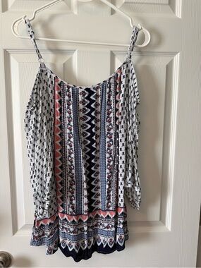 Cato White Cold-Shoulder Camisole with Navy & Pink Print
